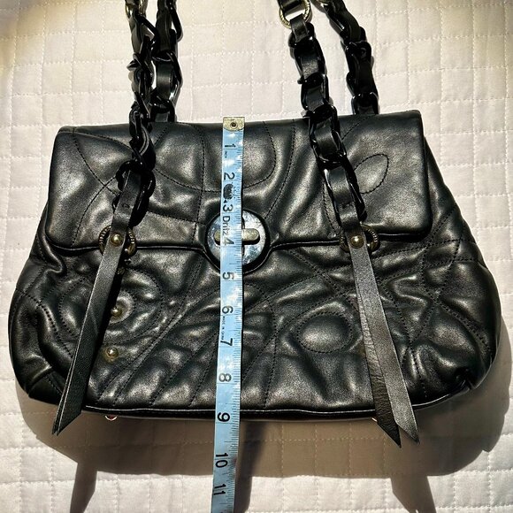 Stuart Weitzman Collection Black Leather Double Strap Turnlock Flap Shoulder Bag - Picture 13 of 16